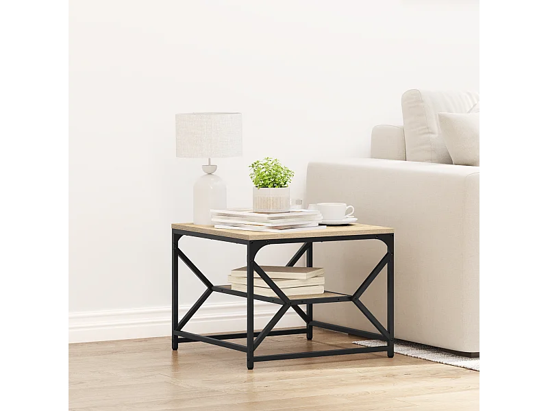 Table basse avec étagère en chêne de Sonoma – 51 x 50 x 40 cm – Fabriquée en bois d'ingénierie