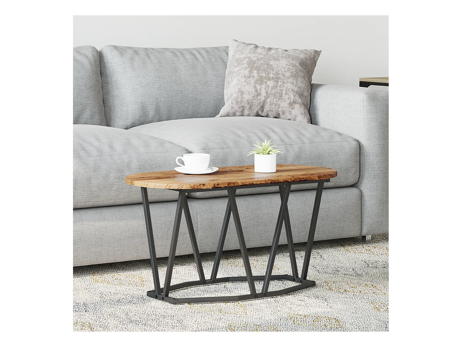 Table basse en bois ancien 80x40x40,5 cm en bois composite et métal