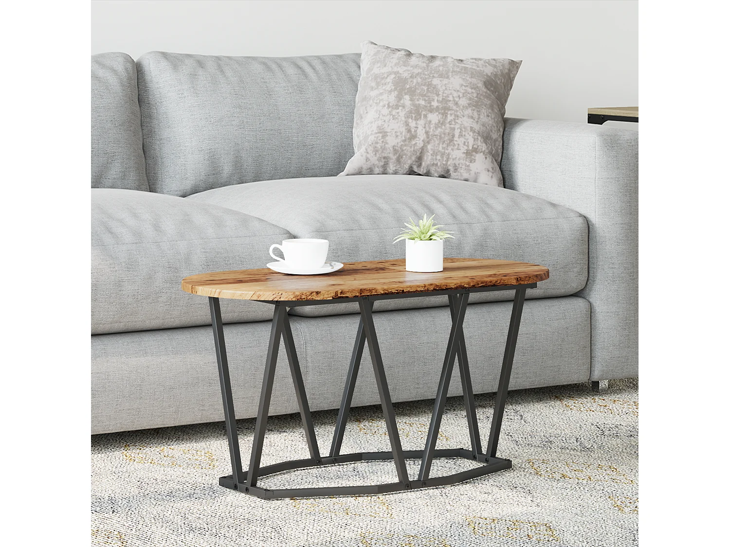 Table basse en bois ancien 80x40x40,5 cm en bois composite et métal