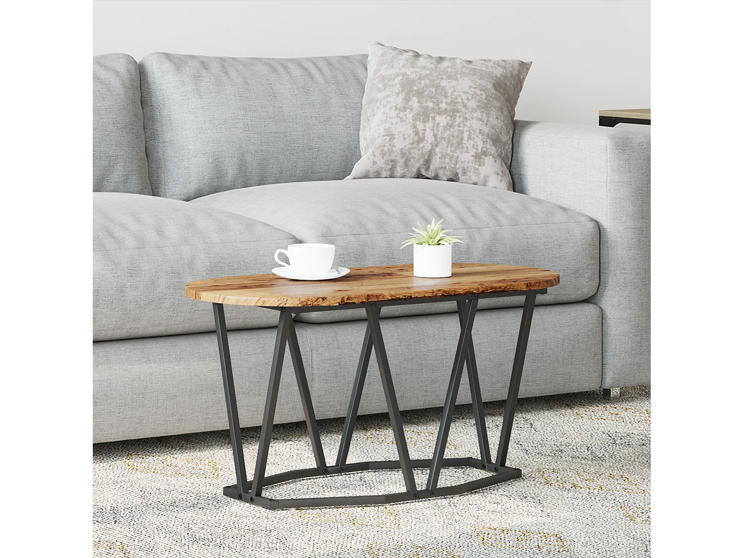 Table basse en bois ancien 80x40x40,5 cm en bois composite et métal