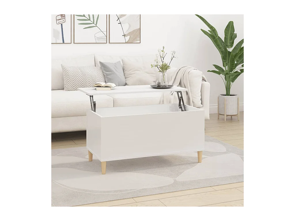 Table basse Blanc brillant 90x44,5x45 cm Bois d'ingénierie