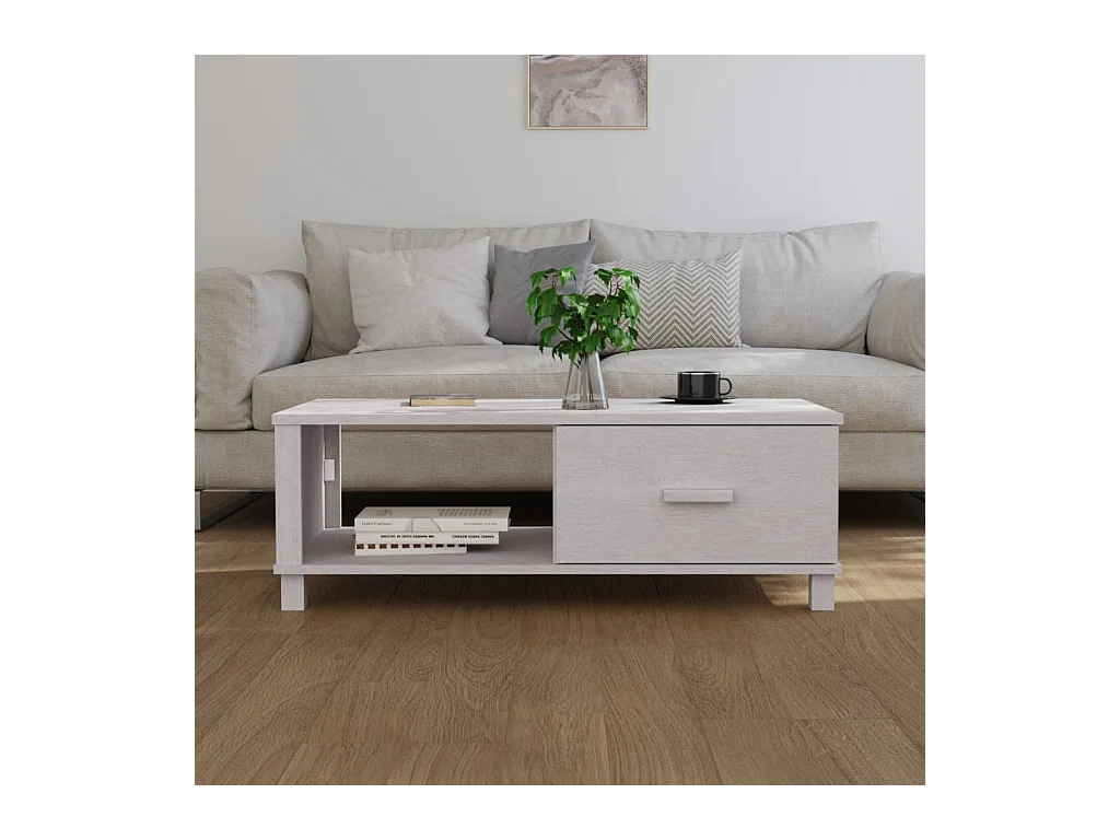 Table basse HAMAR Blanc 100x55x35 cm Bois massif de pin