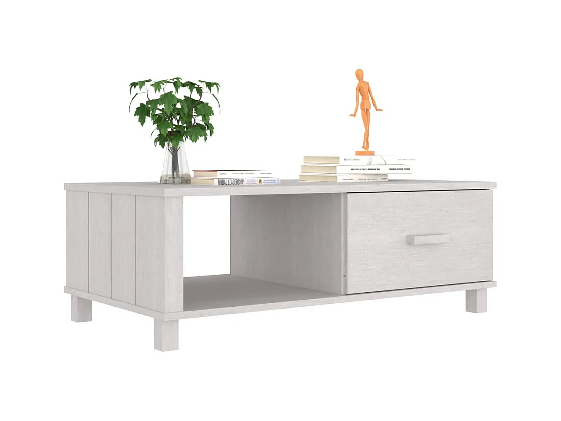 Table basse HAMAR Blanc 100x55x35 cm Bois massif de pin