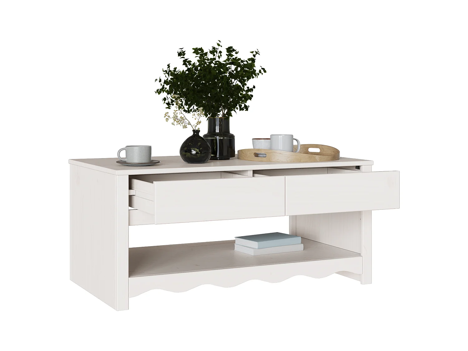 Table basse "DRAMMEN" Blanche 99x55x45 cm en bois massif de pin