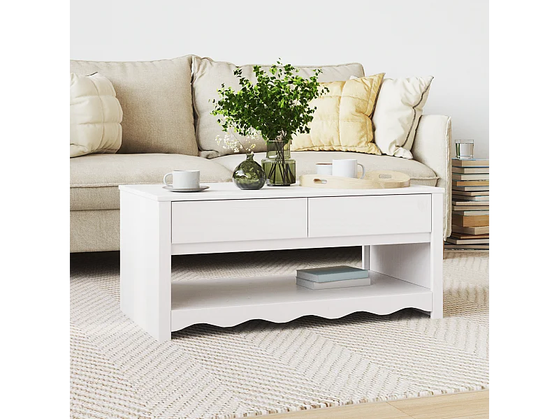 Table basse "DRAMMEN" Blanche 99x55x45 cm en bois massif de pin