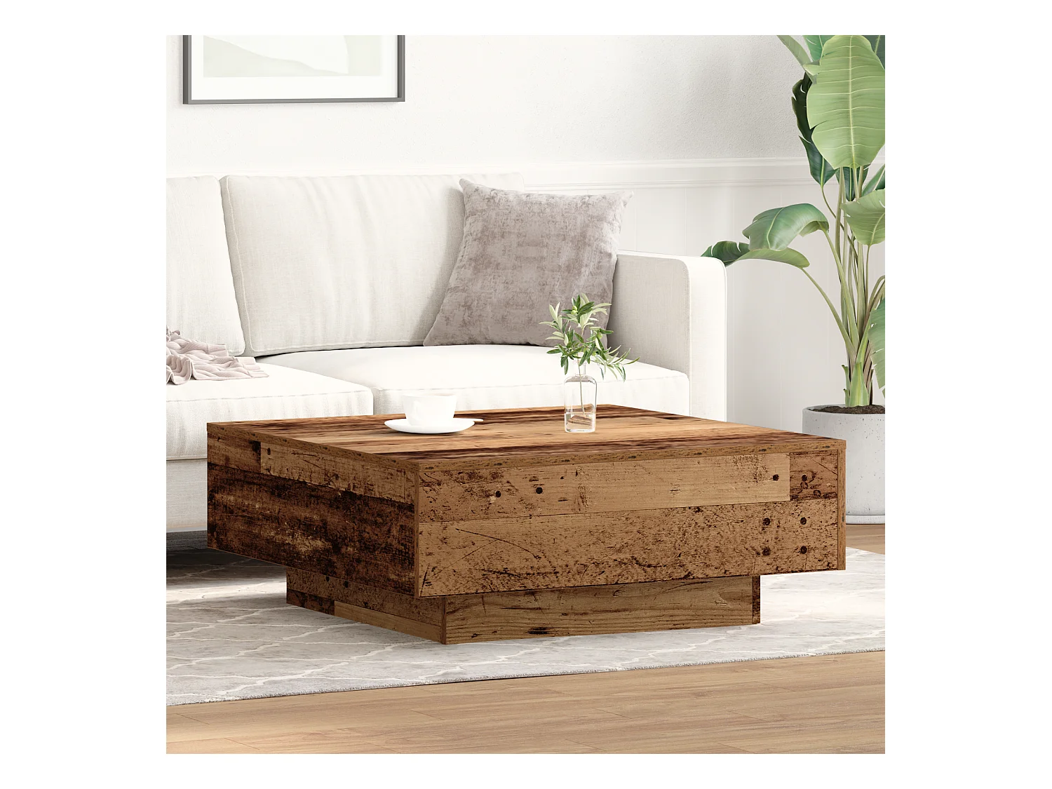 Table basse en vieux bois 80x80x31 cm en bois d'ingénierie