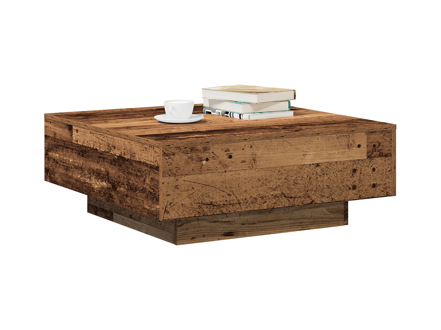 Table basse en vieux bois 80x80x31 cm en bois d'ingénierie