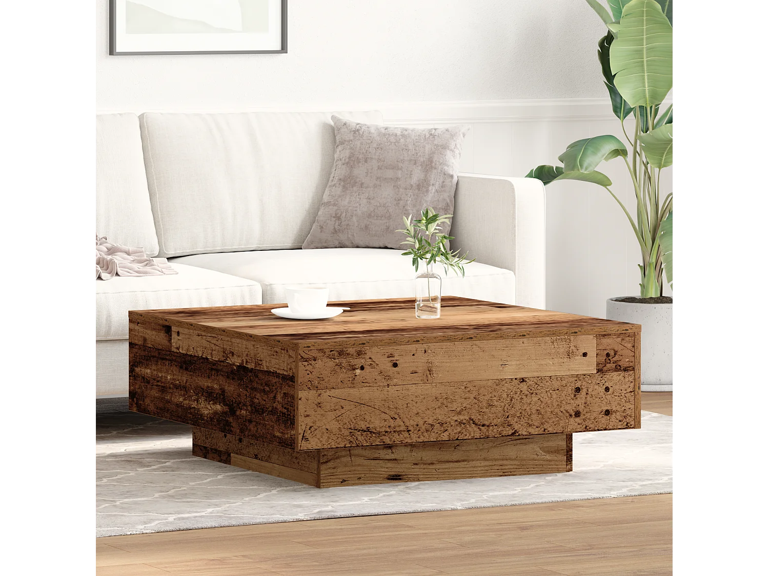 Table basse en vieux bois 80x80x31 cm en bois d'ingénierie