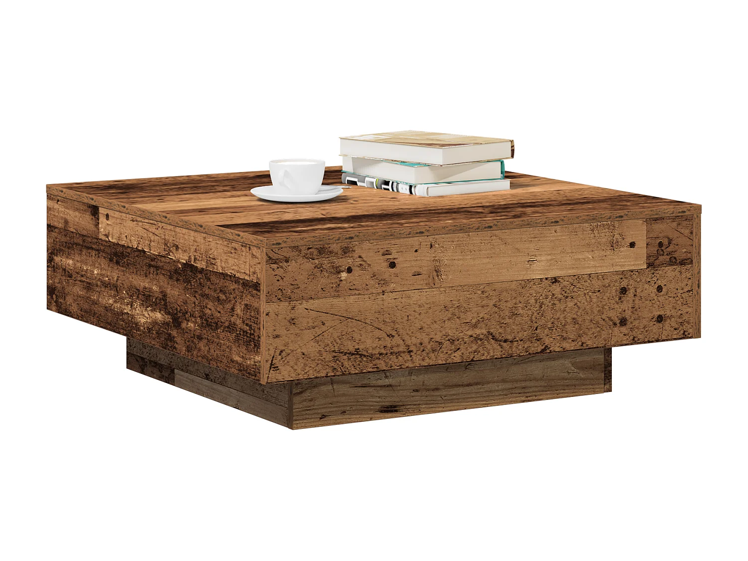 Mesa de centro de madera vieja 80x80x31 cm en madera de ingeniería