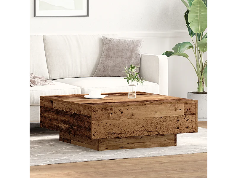 Table basse en vieux bois 80x80x31 cm en bois d'ingénierie