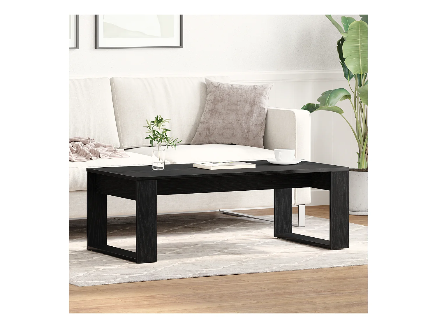 Table basse noire en chêne 102x50x35 cm en bois d'ingénierie