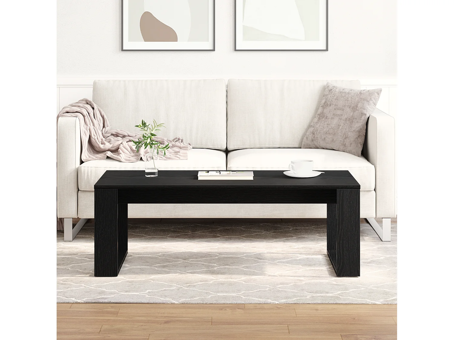 Table basse noire en chêne 102x50x35 cm en bois d'ingénierie