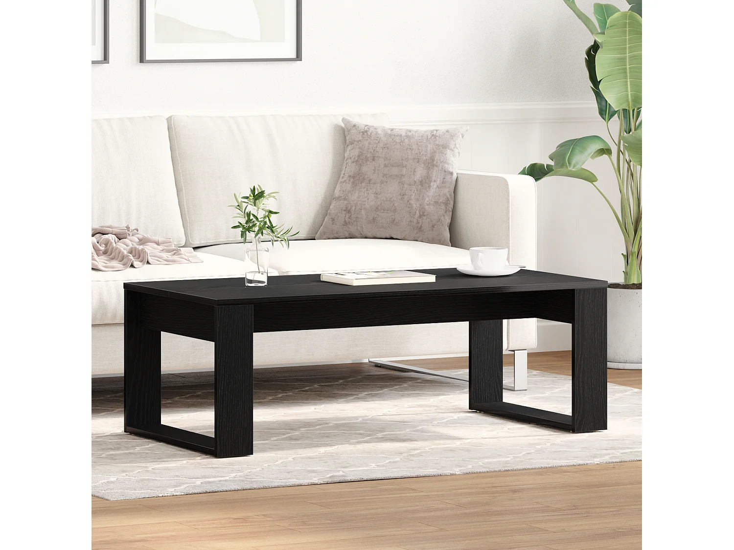 Table basse noire en chêne 102x50x35 cm en bois d'ingénierie