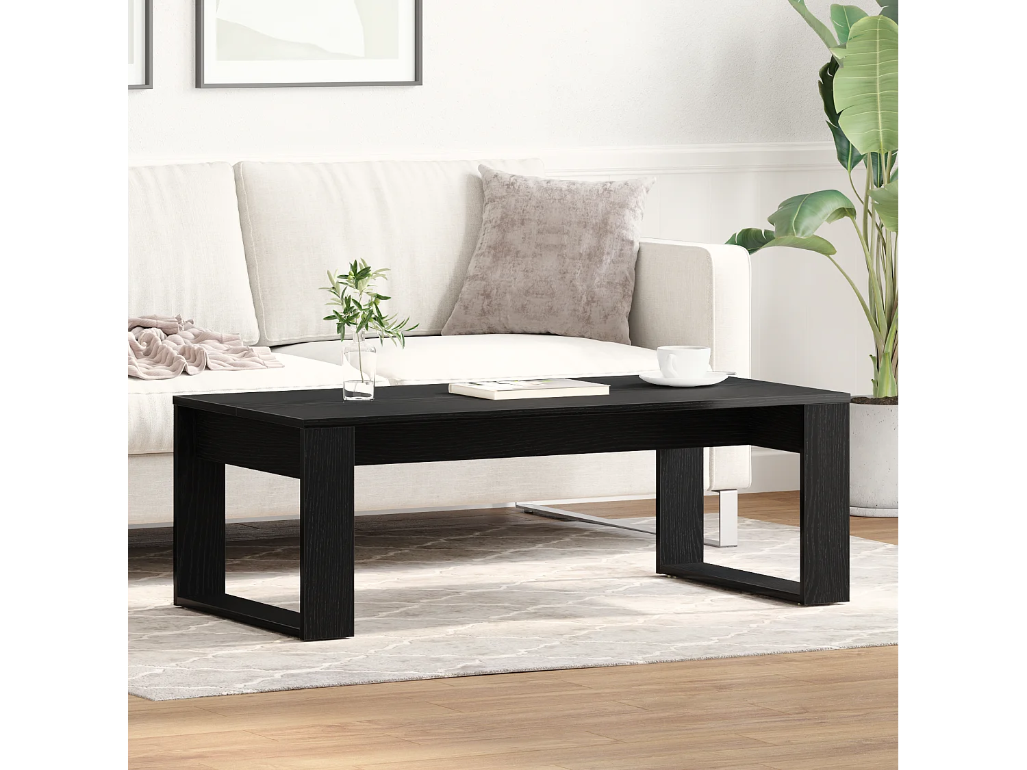 Table basse noire en chêne 102x50x35 cm en bois d'ingénierie