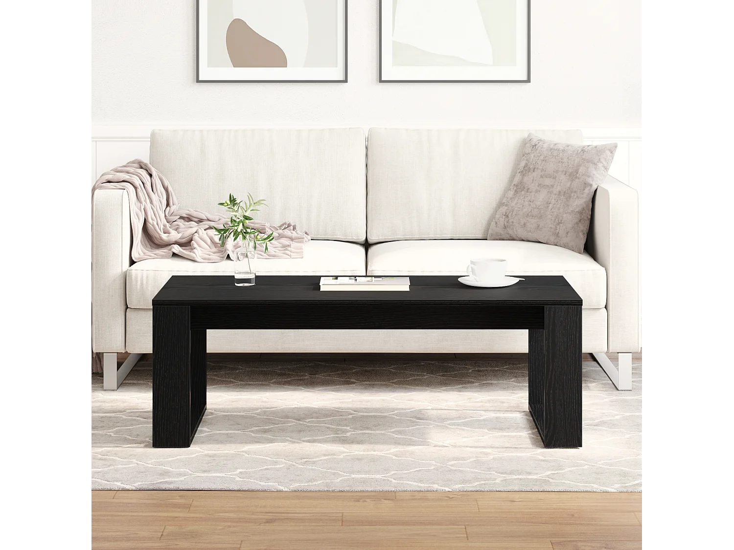 Table basse noire en chêne 102x50x35 cm en bois d'ingénierie