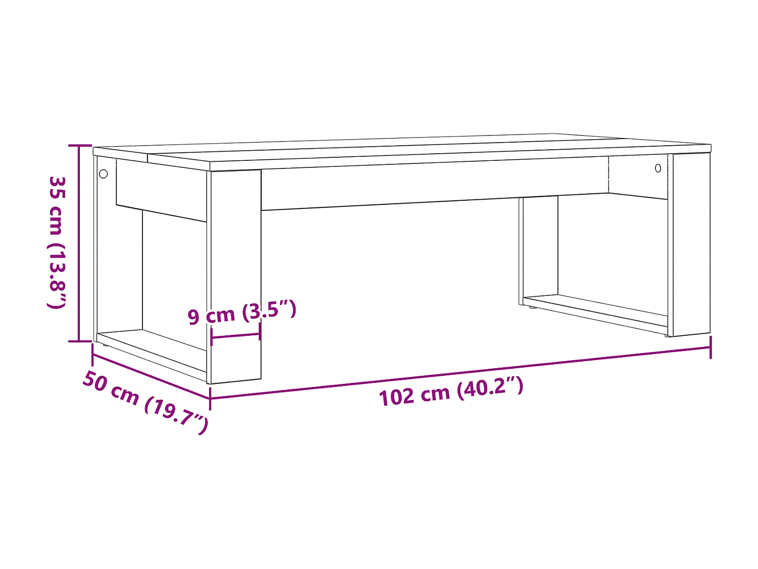 Table basse noire en chêne 102x50x35 cm en bois d'ingénierie
