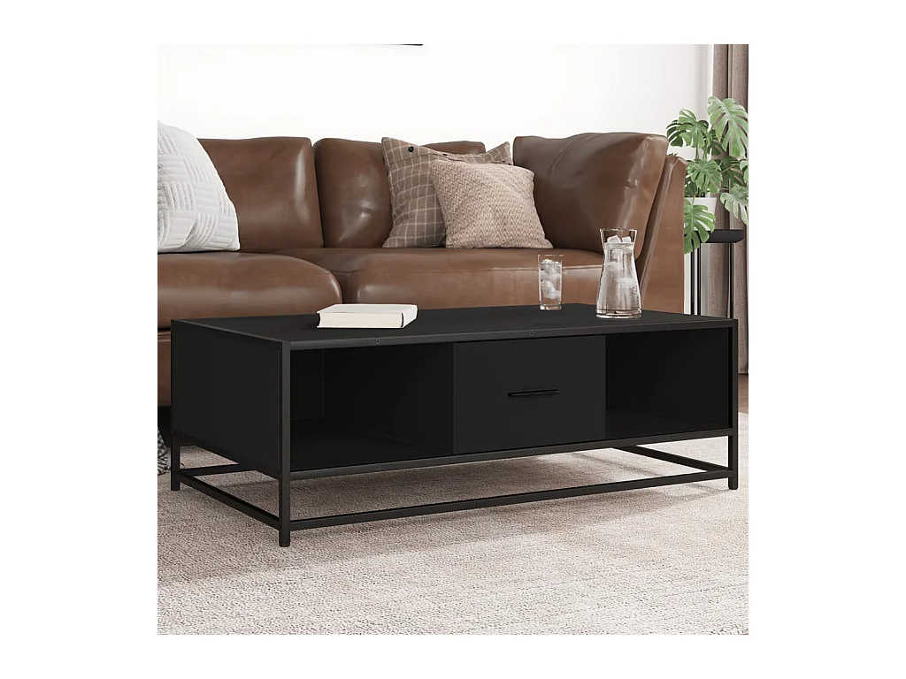 Table basse noir 100x57x35 cm bois d'ingénierie et métal