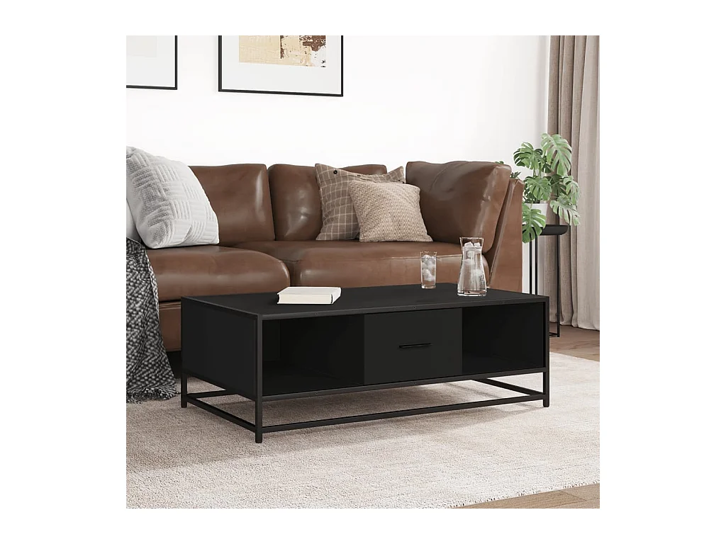 Table basse noir 100x57x35 cm bois d'ingénierie et métal