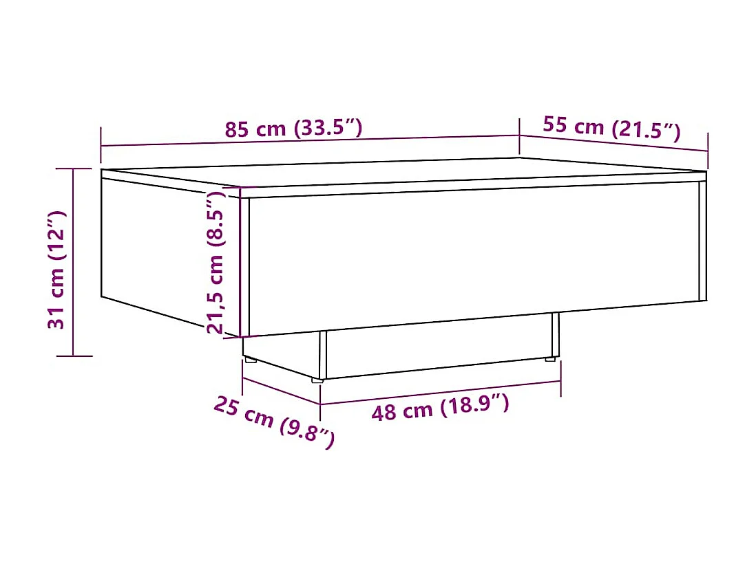 Tavolino da caffè in legno vecchio 85x55x31 cm in legno ingegnerizzato