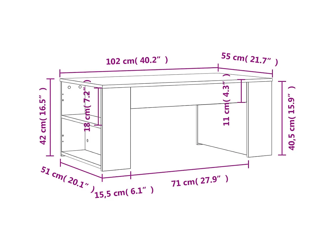 Table basse blanc 102x55x42 cm bois d'ingénierie