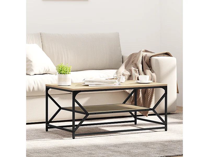 Salontafel met plank Sonoma Eiken 90x50x40 cm Bewerkt hout