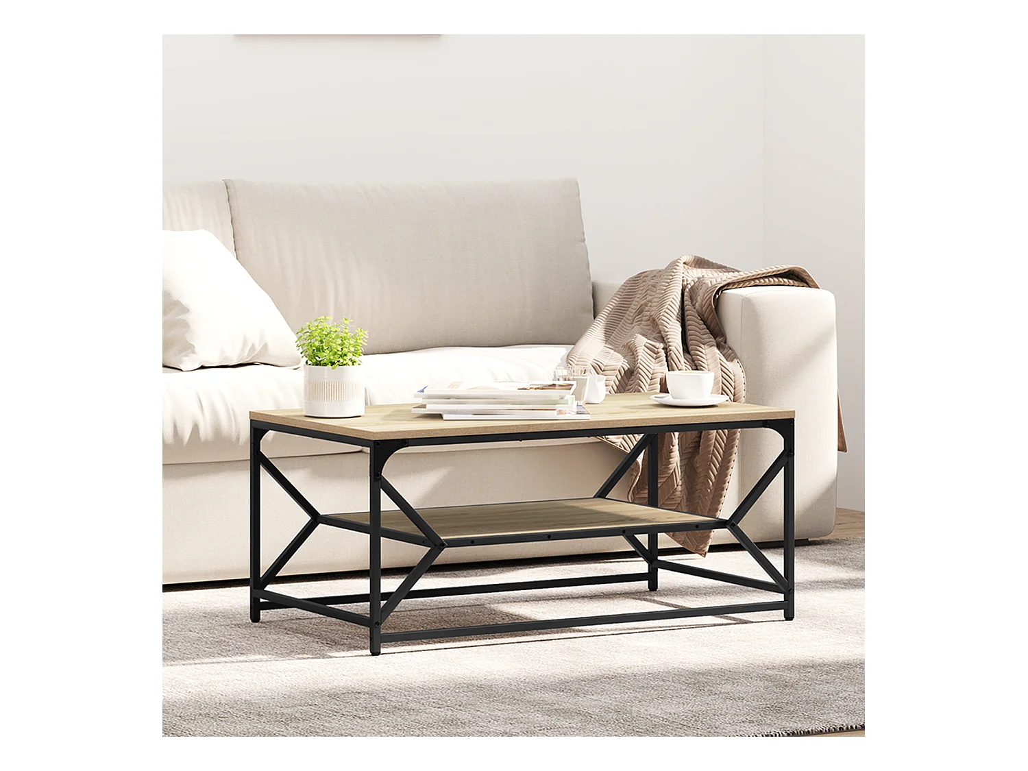 Salontafel met plank Sonoma Eiken 90x50x40 cm Bewerkt hout