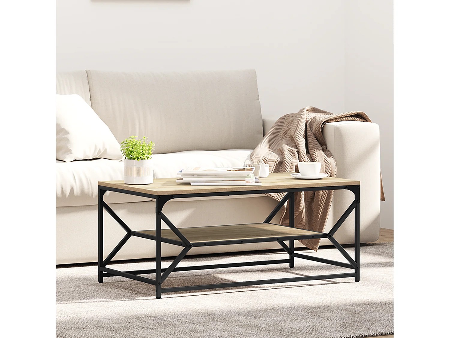 Mesa de centro con estante Roble Sonoma 90x50x40 cm Madera de ingeniería