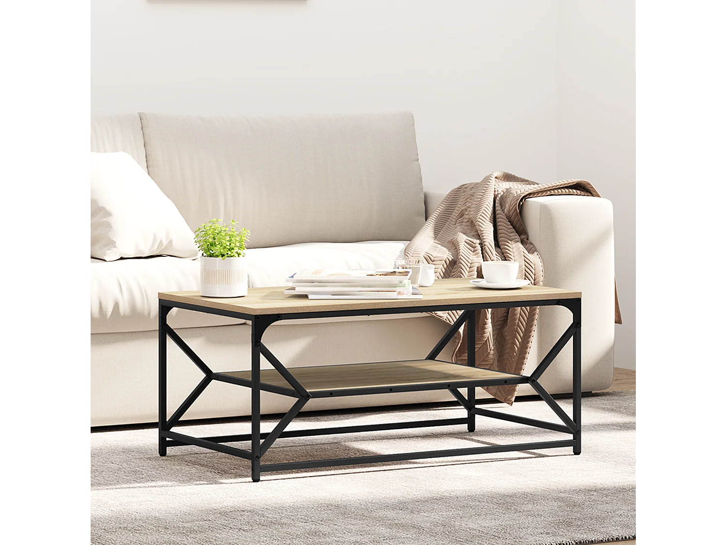 Salontafel met plank Sonoma Eiken 90x50x40 cm Bewerkt hout