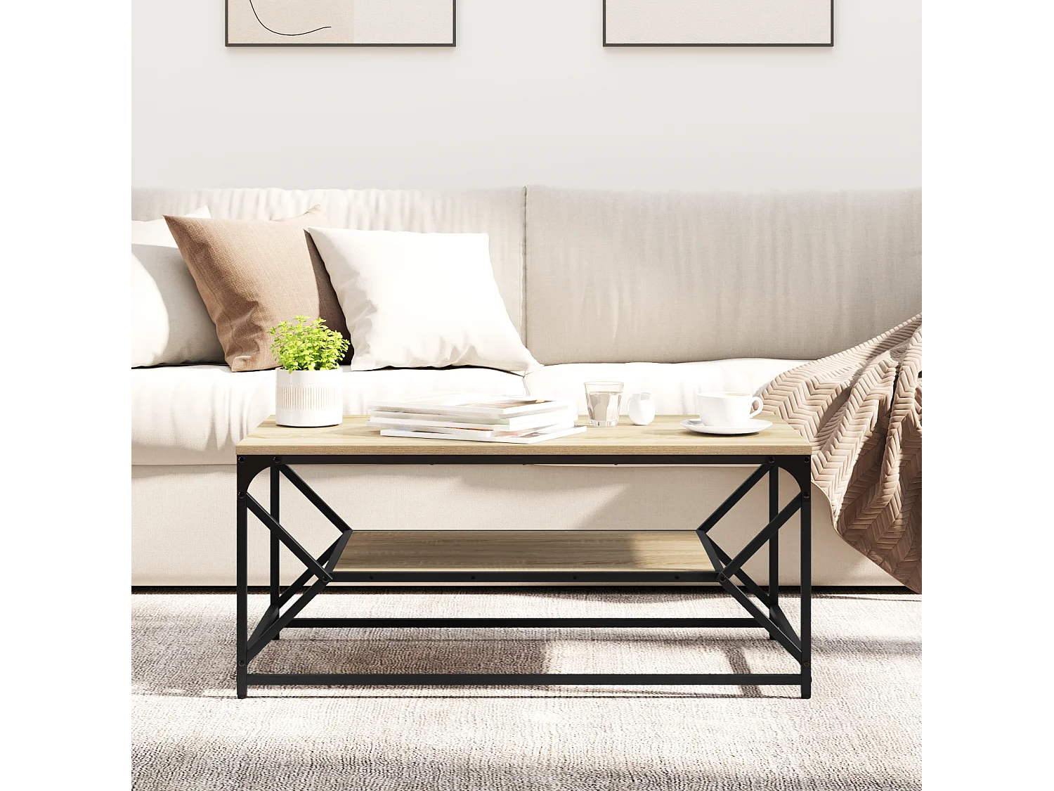 Salontafel met plank Sonoma Eiken 90x50x40 cm Bewerkt hout