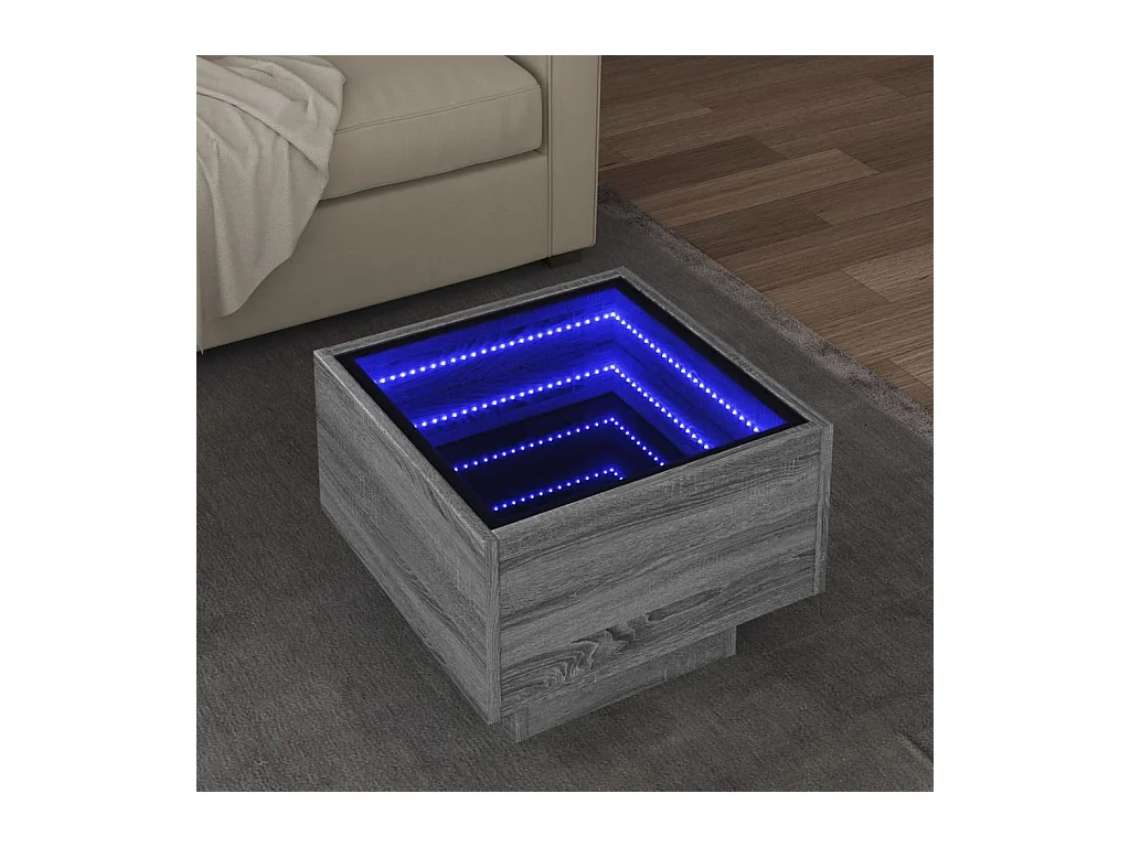 Table d'appoint et LED sonoma gris 40x40x30cm bois d'ingénierie