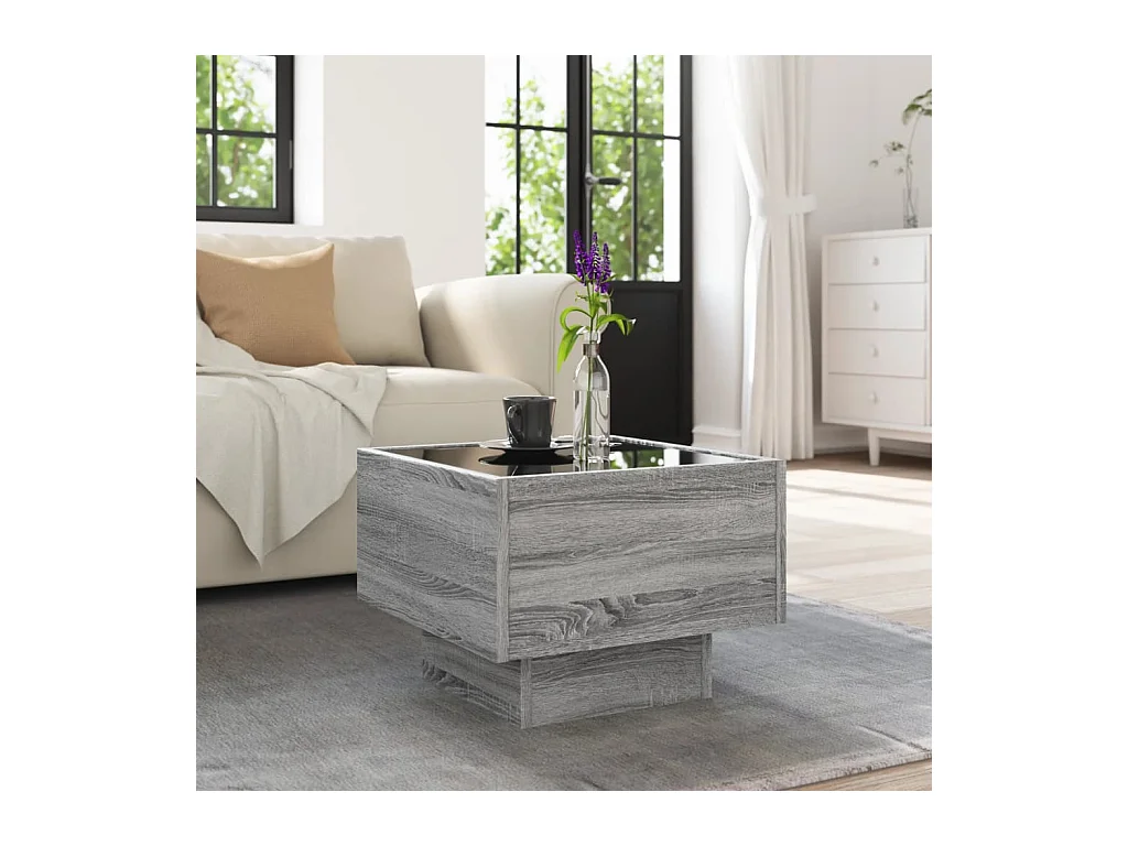 Table d'appoint et LED sonoma gris 40x40x30cm bois d'ingénierie