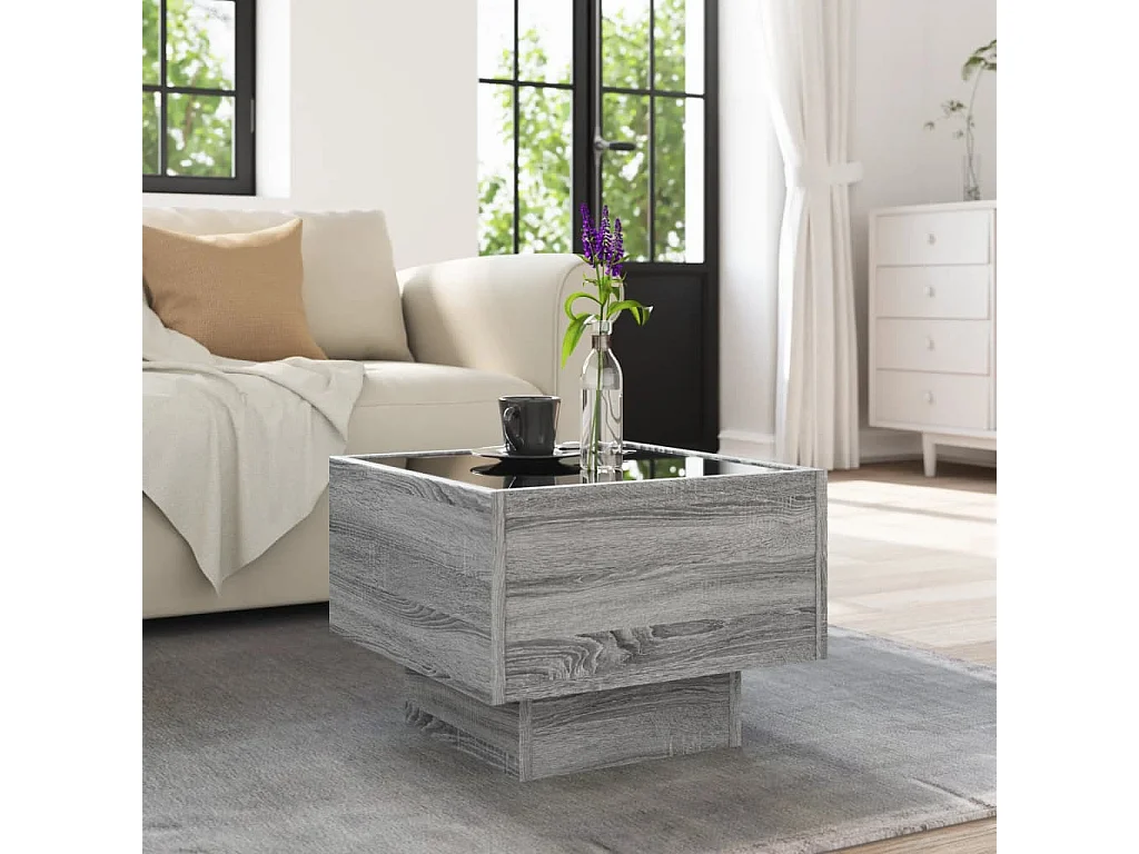 Mesa auxiliar Sonoma gris y LED 40x40x30cm Madera de ingeniería