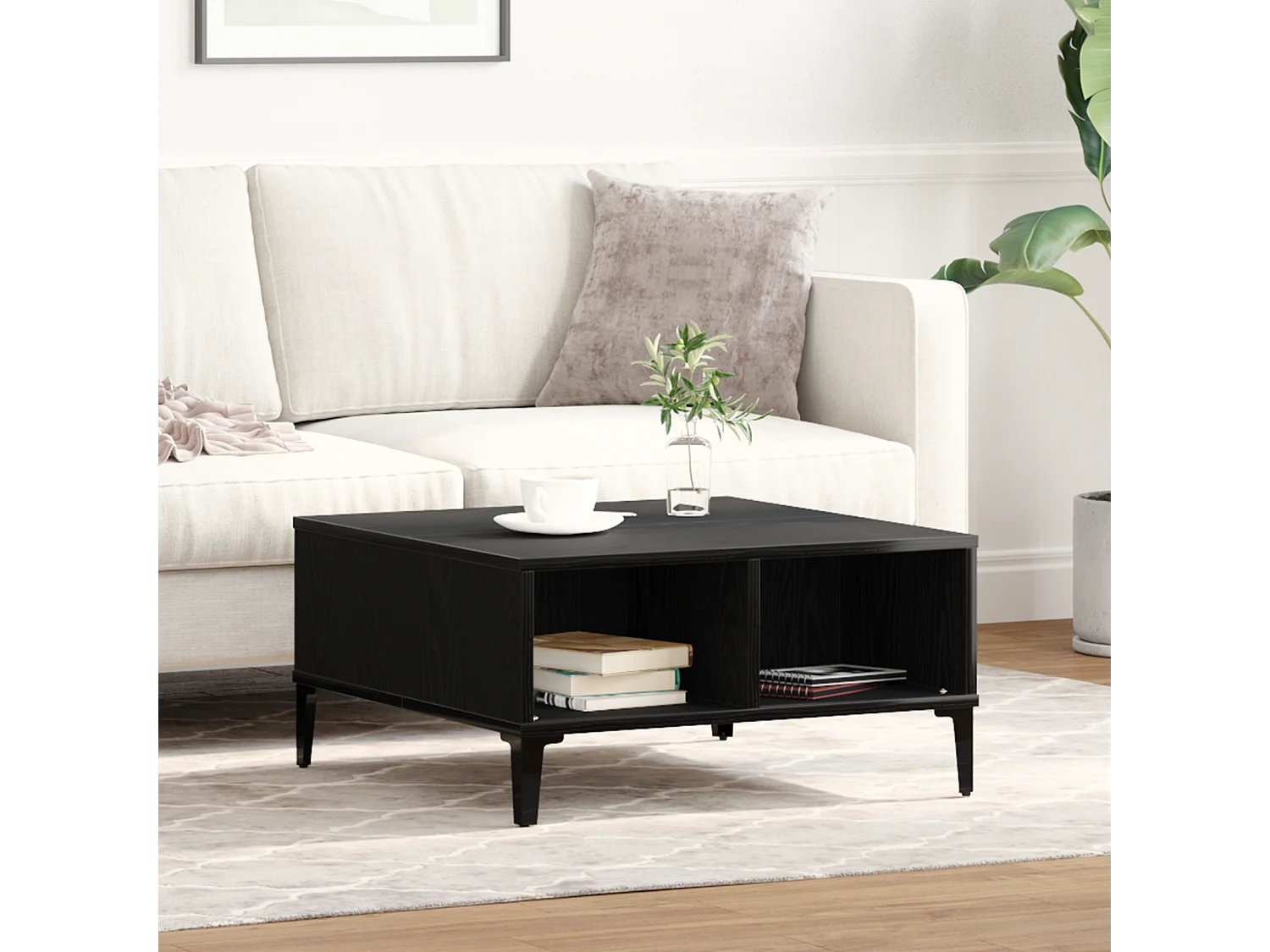 Table Basse Chêne Noir 60x60x30 cm Bois D'ingénierie