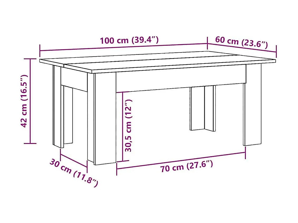 Table basse Chêne sonoma 100x60x42 cm Bois d’ingénierie