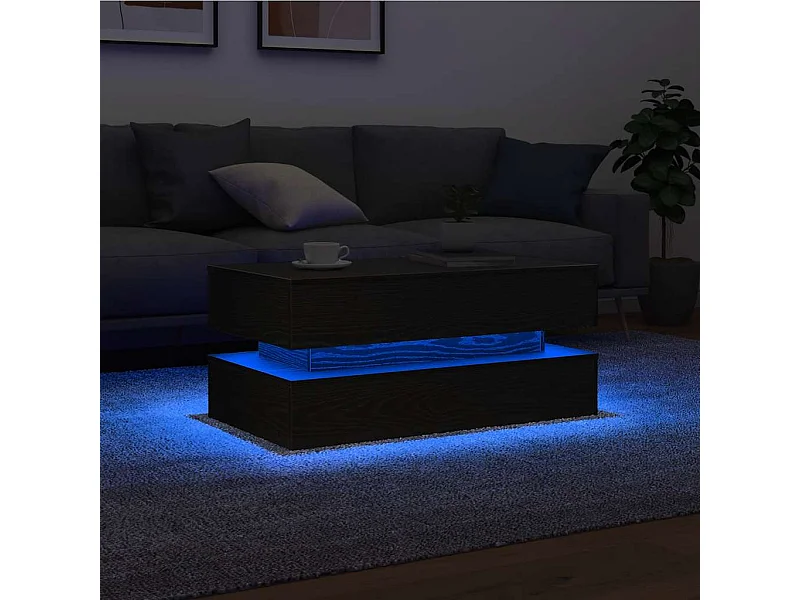 Mesa de centro con luces LED roble negro 90x50x40 cm