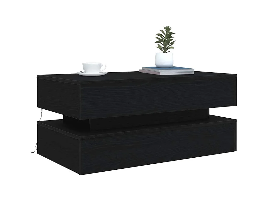 Table basse avec lumières LED chêne noir 90x50x40 cm