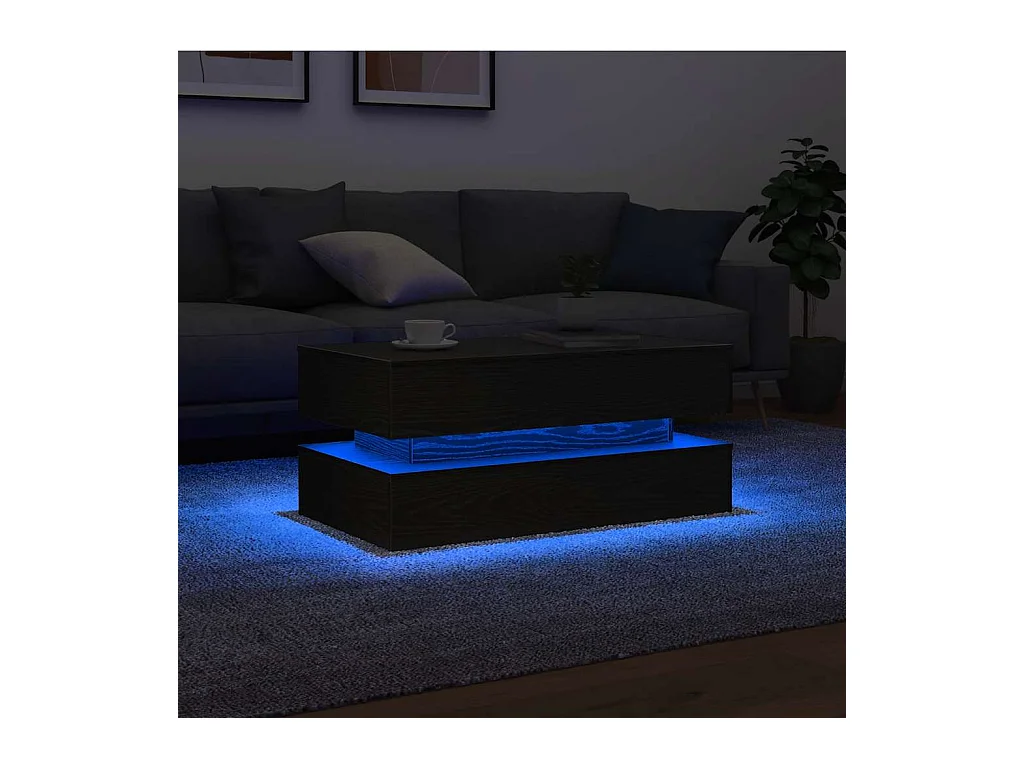 Tavolino con luci LED rovere nero 90x50x40 cm