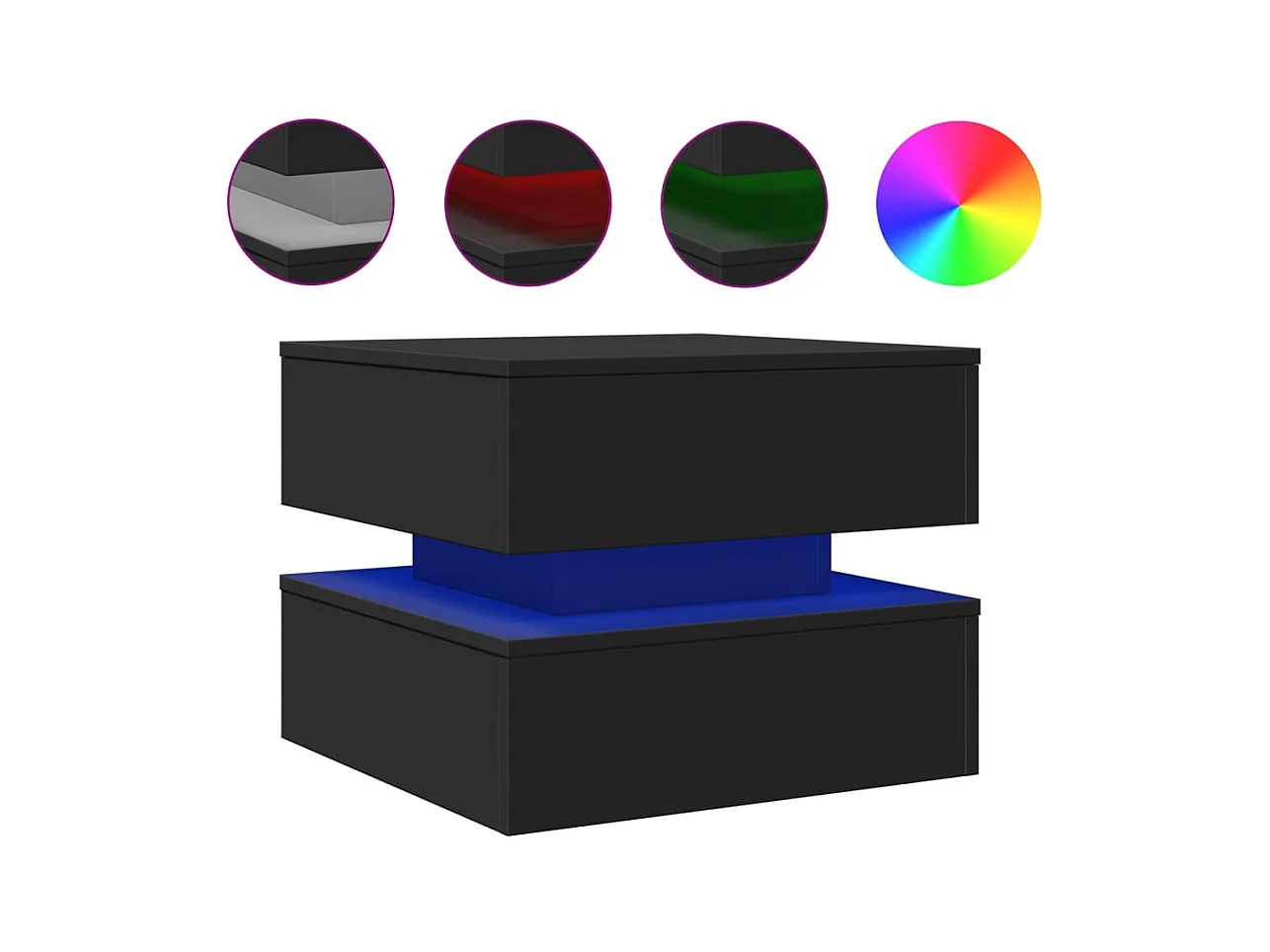 Table basse avec lumières LED noir 50x50x40 cm