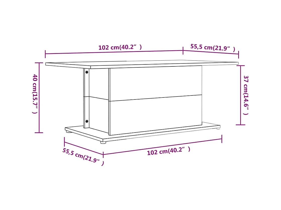 Tavolino da caffè in rovere Sonoma 102x55,5x40 cm in legno ingegnerizzato
