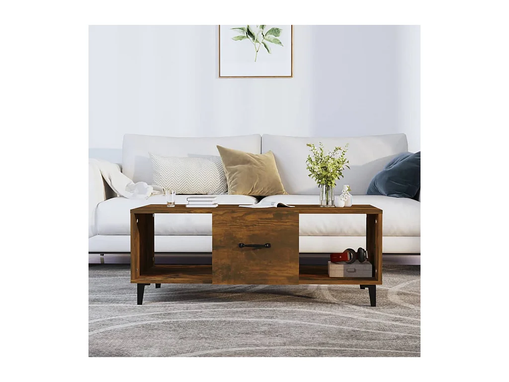 Tavolino da caffè in rovere affumicato 102x50x40 cm in legno ingegnerizzato
