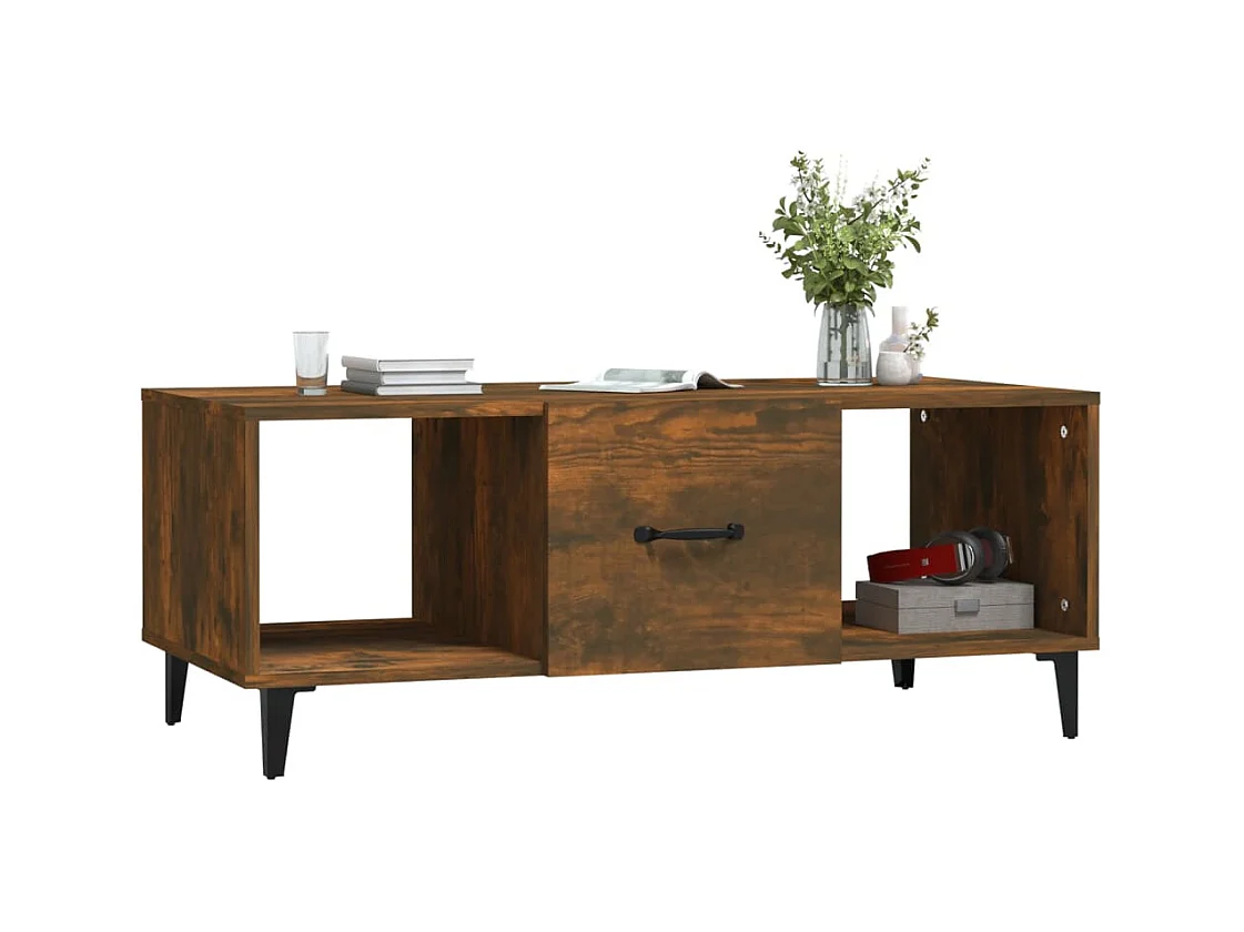 Tavolino da caffè in rovere affumicato 102x50x40 cm in legno ingegnerizzato