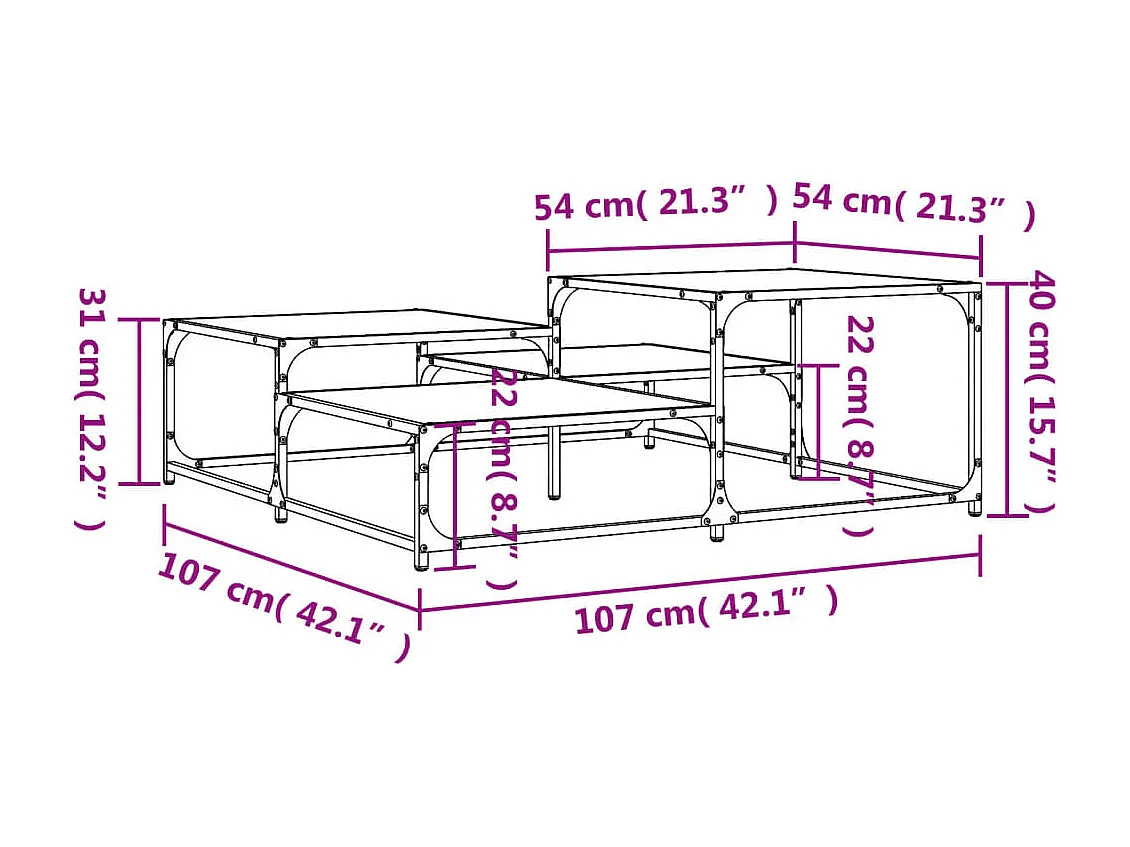 Table basse sonoma gris 107x107x40 cm bois d'ingénierie