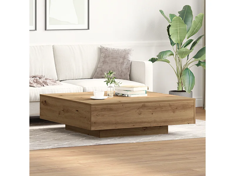 Table basse Artisan en chêne 100x100x31 cm en bois transformé