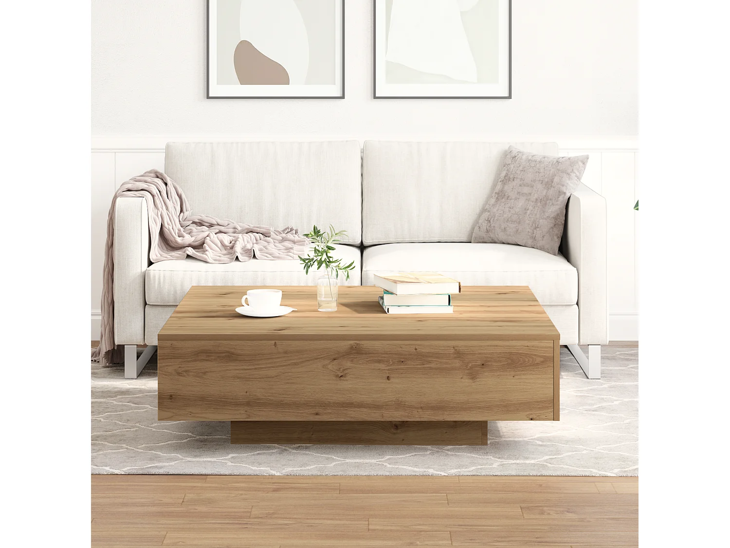 Table basse Artisan en chêne 100x100x31 cm en bois transformé