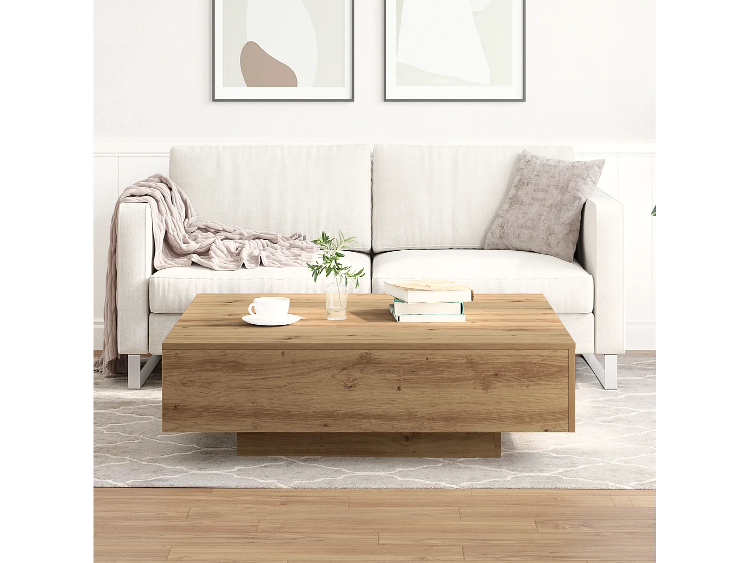 Table basse Artisan en chêne 100x100x31 cm en bois transformé