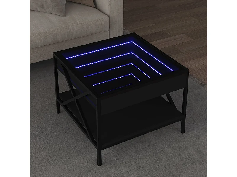 Tavolino con LED infinity nero 50x50x38 cm