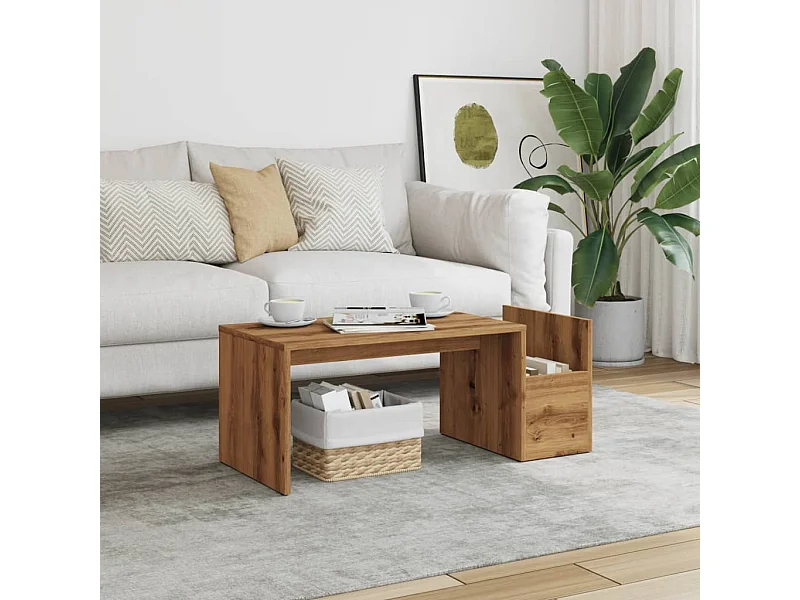 Table basse chêne artisanal 90x45x35 cm bois d'ingénierie