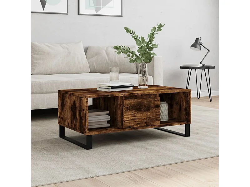 Tavolino da caffè in rovere affumicato 90x50x36,5 cm in legno ingegnerizzato