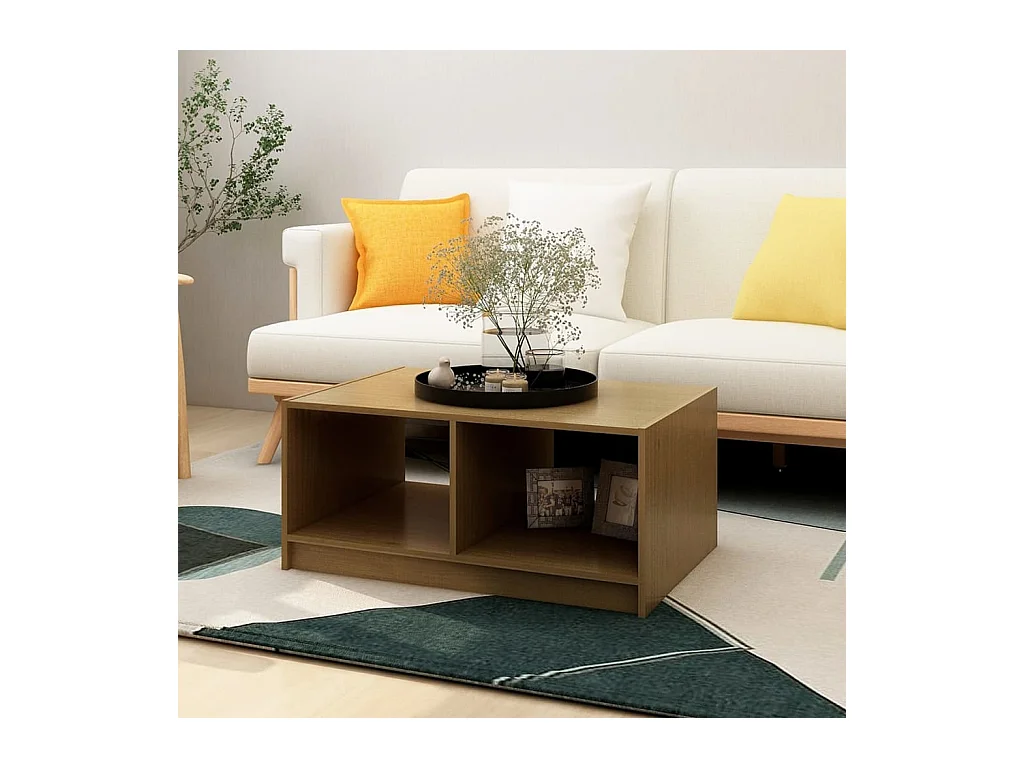 Table basse marron miel 75x50x33,5 cm bois de pin massif