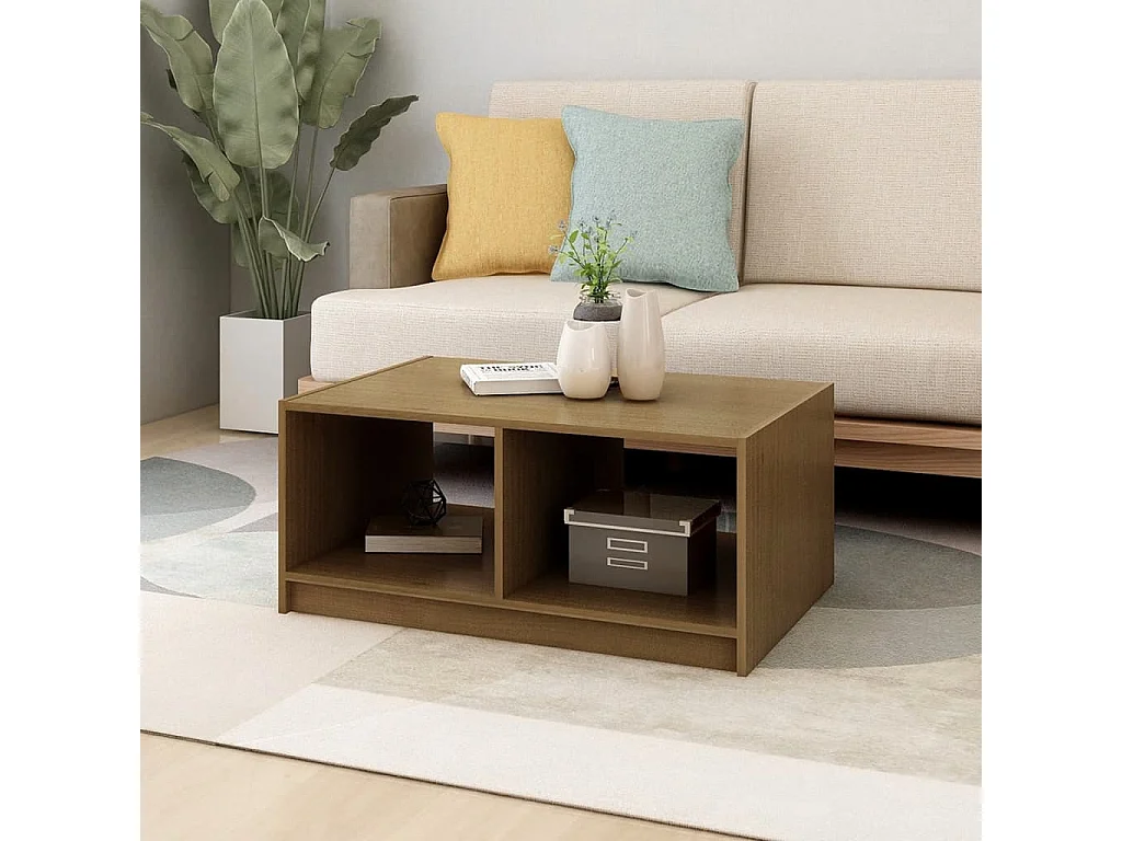 Table basse marron miel 75x50x33,5 cm bois de pin massif